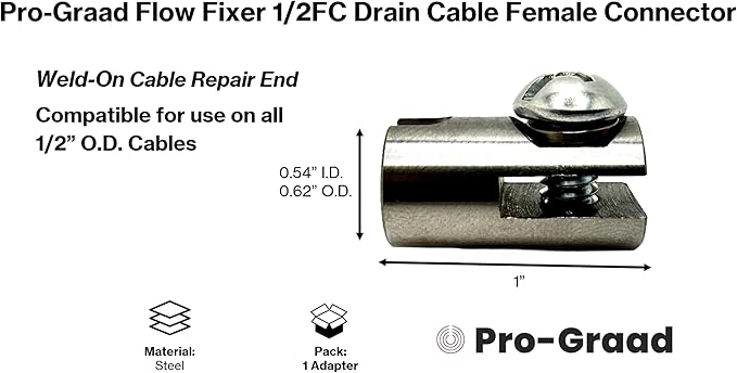1/2FC Flow Fixer | 1/2” Drain Cable Repair End | Weld-On Female Slotted Connector Bit for Broken Drain Cleaning Machine Cables | Fits All 1/2” O.D. Drain Cables