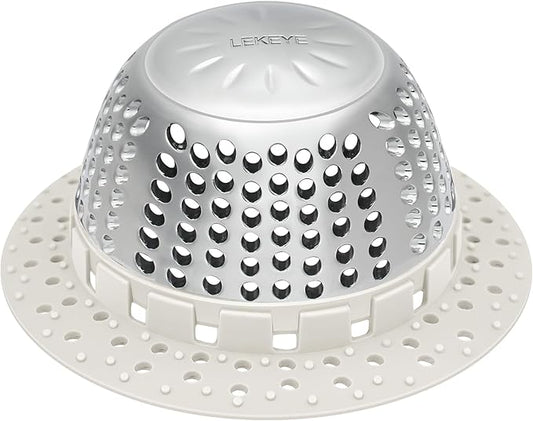 LEKEYE Shower Drain Hair Catcher/Shower Drain Cover/Drain Protector for Pop-Up & Regular Drains(Light Gray)