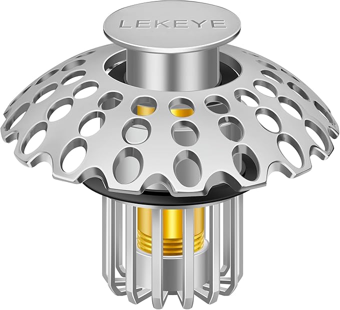 LEKEYE Bathroom Sink Stopper | Shower Drain Hair Catcher | Pop Up Sink Drain Plug | Bathroom Sink Drain Strainer for 1-1/8"to 1-3/8" to 1-1/2" Drain Holes- Pearl Chrome