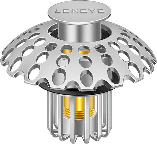 LEKEYE Bathroom Sink Stopper | Shower Drain Hair Catcher | Pop Up Sink Drain Plug | Bathroom Sink Drain Strainer for 1-1/8"to 1-3/8" to 1-1/2" Drain Holes- Pearl Chrome