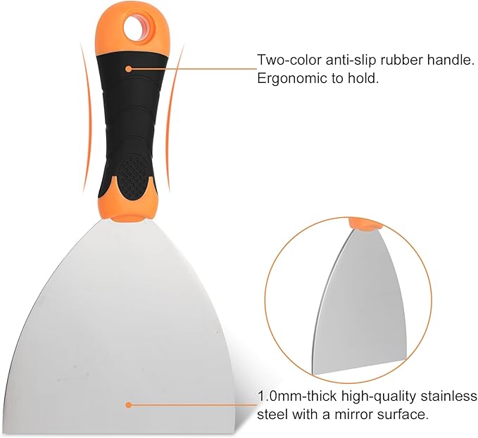 2-Piece Spackle Knife Set：4"，and 6" Professional Putty Knives - Paint Scraper and Drywall Tools for Wall Repair-WEGAZ