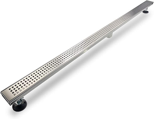 SaniteModar Linear Shower Drain, Shower Drain 48 inch with Removable Square Hole Panel, AISI Brushed 304 Stainless Steel Shower Floor Drain with Adjustable Feet and Hair Strainer