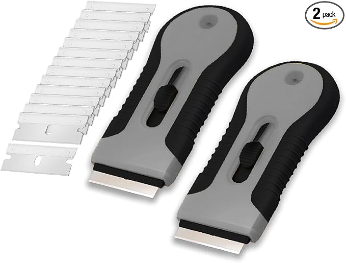 Bates- Razor Blade Scraper Tool, 2 Pack, 30 Extra Stainless Steel Blades, Anti-Slip Ergonomic Handle Design, Razor Scraper Set for Cleaning Window, Paint, Oven, Glass, Stove