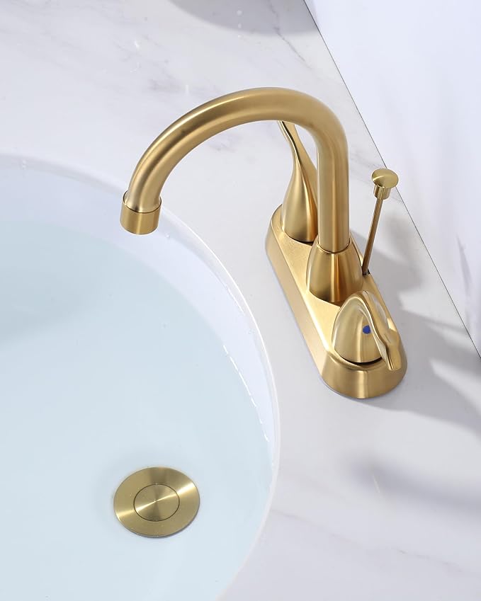 Bathroom Sink Drain with Lift Rod，WOWOW Gold Bathroom Drain Assembly Stopper with Lift Rod for Bathroom Faucet Vanity Sink Stopper Assembly with Lift Rod and Overflow Drain Stopper for Vessel Sink