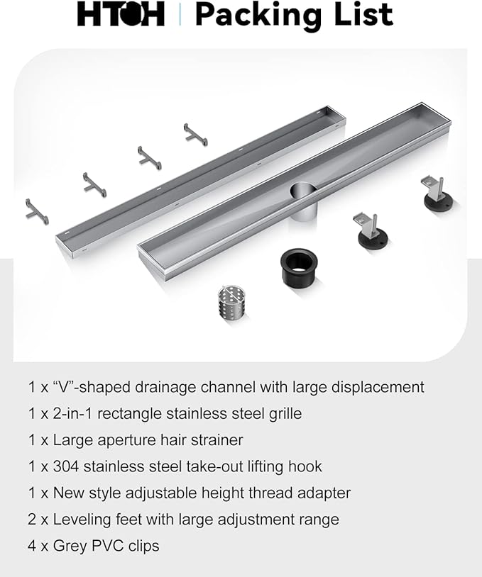 Tile Insert Linear Shower Drain 36 Inch, 2 in 1 Brushed Nickel Shower Drain, 304 Stainless Steel Drain Shower with Tile Insert Grate, Shower Floor Drain