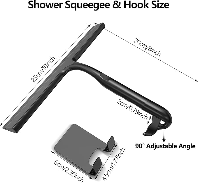 Shower Squeegee for Glass Doors,2-in-1 Silicone Shower Squeegee with Hook,Hang Anywhere | Streak-Free Bathroom Squeegee | Household Window Mirror Squeegee for Bathroom,Glass,Tile Wall,Car | Black