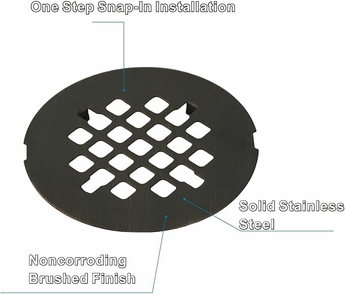 Oil Rubbed Bronze Snap-in Shower Drain Cover Replacement, Welsan Stainless Steel 4-1/4" OD Round Shower Strainer Grid Easy to Install