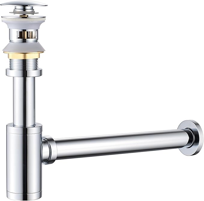 Bathroom Sink P-Trap Complete Set, Height Adjustable Bottle Trap with Pop Up Drain Stopper with Overflow, Chrome