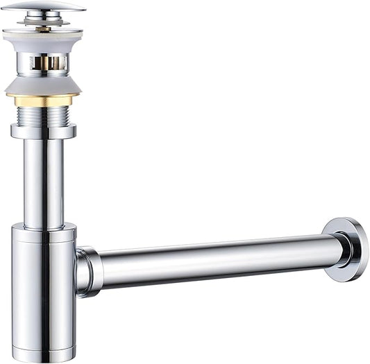 Bathroom Sink P-Trap Complete Set, Height Adjustable Bottle Trap with Pop Up Drain Stopper with Overflow, Chrome