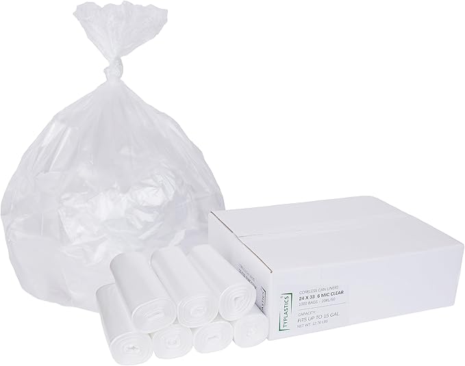TYPLASTICS Trash Can Liners - Wholesale 1000 Count High Density Garbage Bags on Perforated Roll 10-15 Gallon 24" x 33"