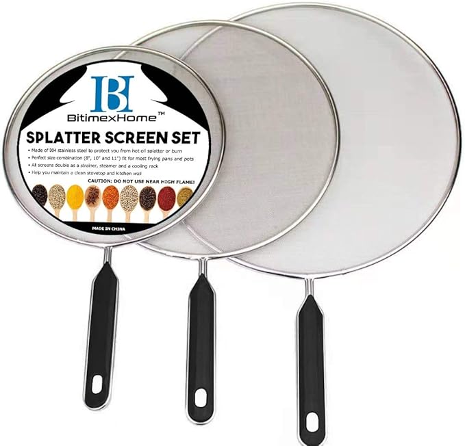 Grease Splatter Screen For Frying Pan Cooking - Stainless Steel Splatter Guard Set of 3-8", 10" and 11" inch - Fine Mesh Iron Skillet Lid- Hot Oil Shield to Stop Prime Burn (3, 8",10",11")
