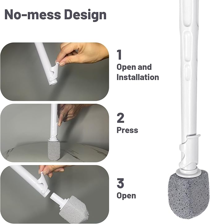Upgrade Pumice Stone Toilet Bowl Cleaner,Bathroom Cleaner Brush Toilet Wand Refills with 30CM Long Handle for Remove Hard Water Stains with 1 Wand+ Pumice Stones (5 Pack)
