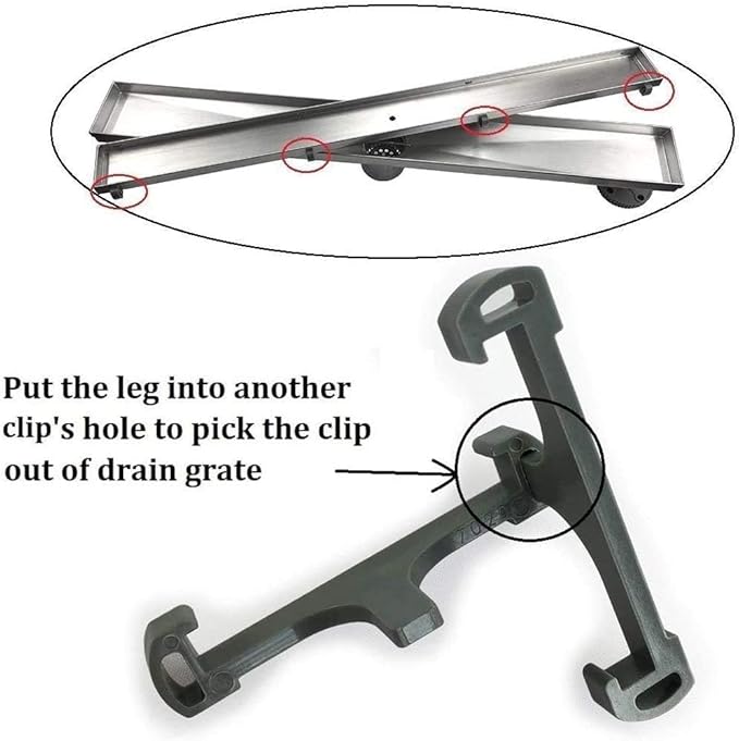 Only for Neodrain, Grey Plastic Clip Tile Tray Supporter, Only for Neodrain18-72 Tile-Insert Linear Shower Drain(2.75” Width Drain Channel), with Lifting Hook, 8 PCS（Not Compatible with Other Brands）