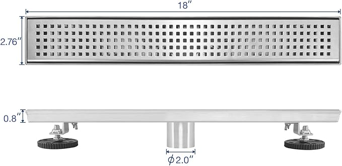 Neodrain 18-Inch Brushed Linear Shower Drain with Removable Quadrato Pattern Cover, 304 Stainless Steel Rectangle Shower Floor Drains, Bathroom Linear Drain &Hair Strainer(Brushed Nickel)