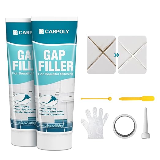 Tile Grout Repair Kit, 2 Pack White Grout Filler for Bathroom, Kitchen, Rstore & Renew Tile Joints Line, Triple Protection, Fast Drying Shower Grout with Tools(White, 10.58oz/300g)