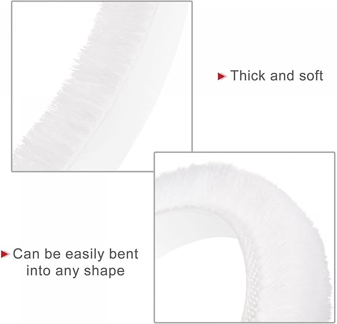 uxcell Weather Stripping Brush, 26ft L x 0.35" W x 0.35" H Self-Adhesive Seal Weatherstrip Sweep Brush White for Door Window