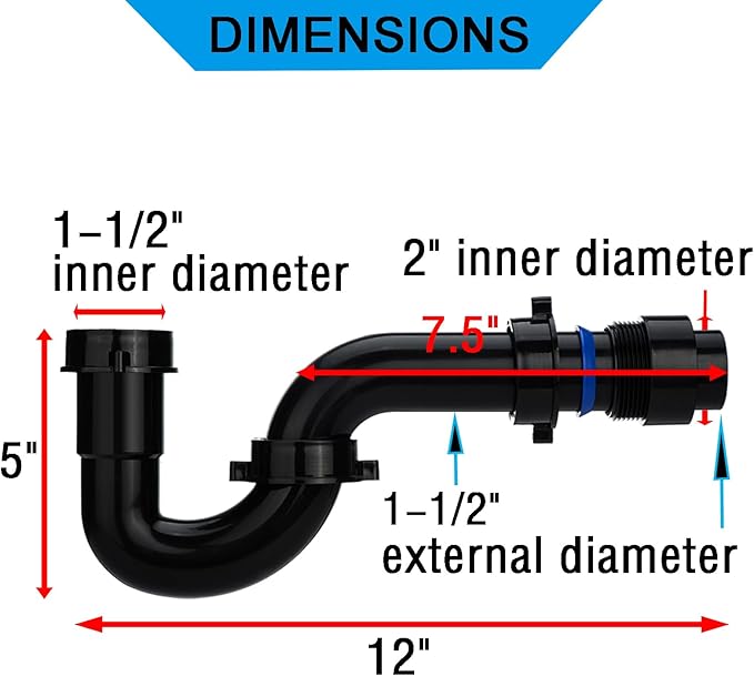 (2 Pack) Yariwiz Black 1-1/2 inch P Trap for Bathroom Kitchen Sink Drain Replacement Tubular Plumbing Pipe Assembly KSD-001B(2 PACK)