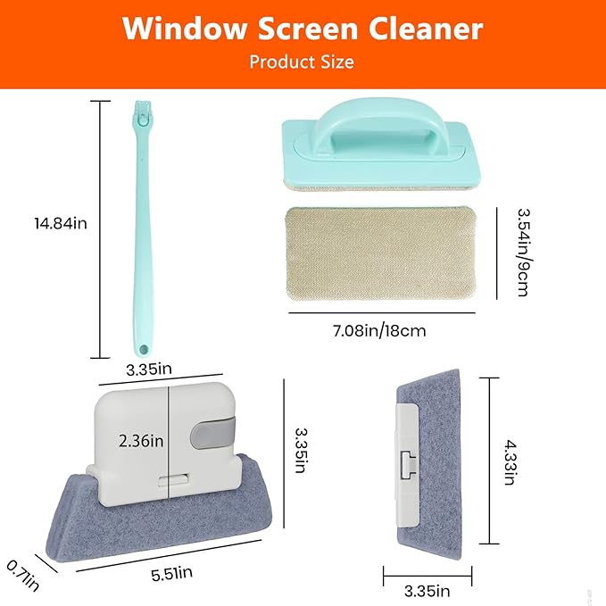 Window Screen Cleaner and Groove Cleaning Brush, Mesh Screen Cleaning Brush and 3 PCS Hand-held Magic Window Track Cleaning Tools for Sliding Door, Sill, Tile Lines, Shutter, Car Vents