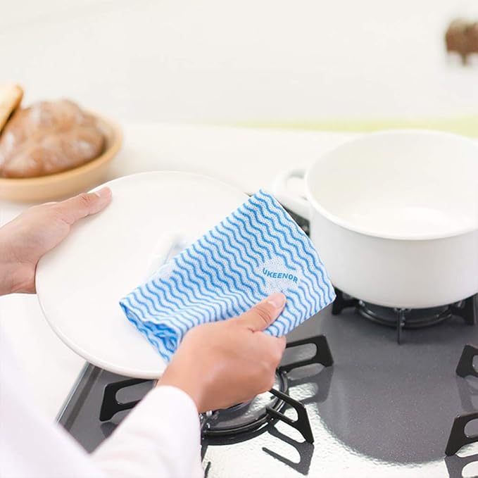 Dry Reusable Dish Cloths,Multi use Reusable J Cloth，Disposable Cleaning Cloth Kitchen Towels Machine Washable 4 Rolls，Blue Total 200 Count