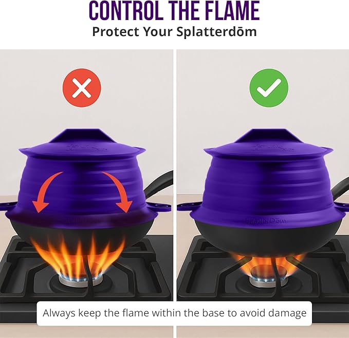 L.I.Q Silicone Splatter Guard – Fits 10 and 12 Inch Pots (25 and 30 Centimeters) – Microwave Safe and Durable SplatterDom - Includes 10” Lid - Food and Oil Splash Guard (Violet, Large)