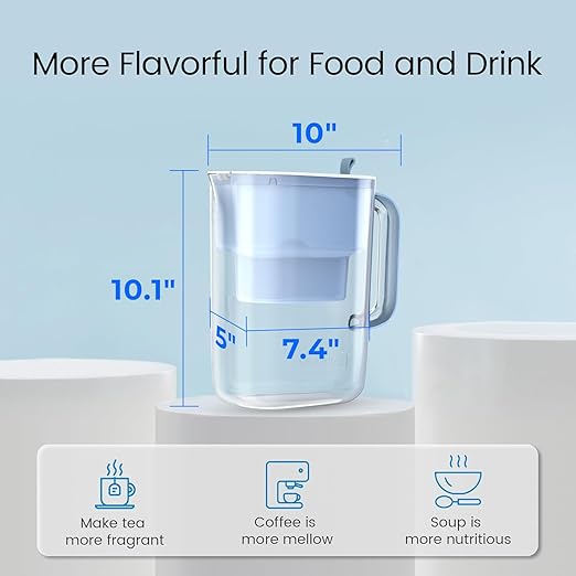 Waterdrop PT-61B Water Filter Pitcher, 10-Cup, NSF Certified, 200-Gallon Long-Life Filter, 5X Longer Filter Life, Reduces PFOA/PFOS and Chlorine, BPA-Free, Classic Manual-Flip Design, Blue