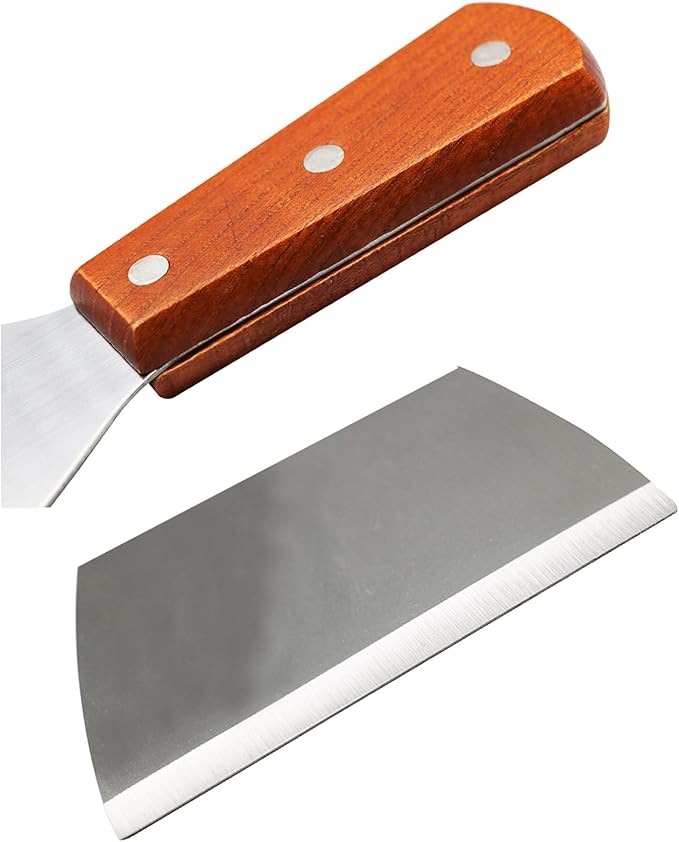 Premium Stainless Steel Slant Edge Grill Scrapers Wood Handle for Barbecue Cooking 2 Pack