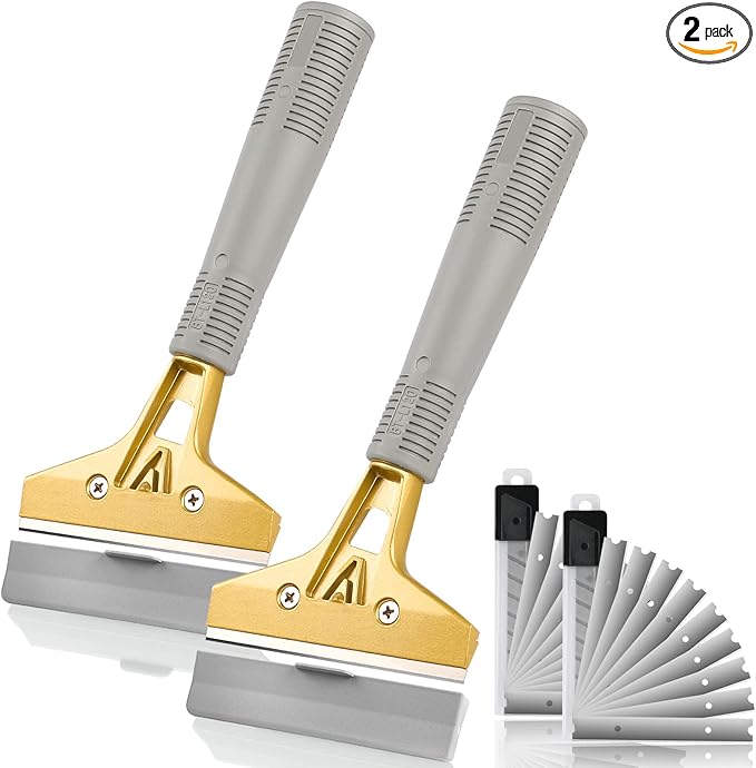 Razor Blade Scraper set of 2 PCS 4" Scraper Tool and with 20pcs Extra Metal Blades for Floor, Window, Glass, Stove, Wall, Paint, Caulk, Labels, Adhesive, Sticker Removal