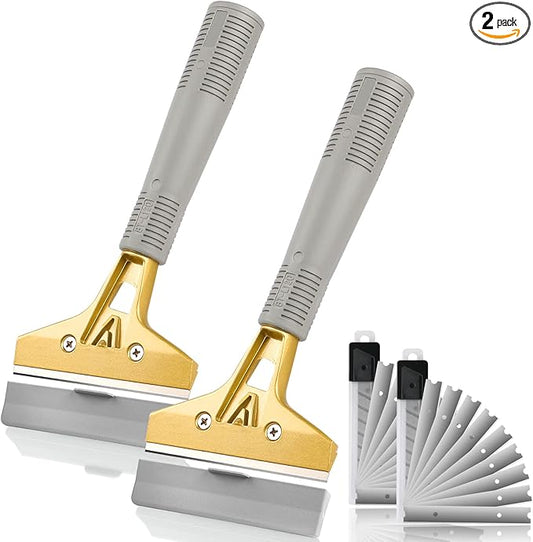 Razor Blade Scraper set of 2 PCS 4" Scraper Tool and with 20pcs Extra Metal Blades for Floor, Window, Glass, Stove, Wall, Paint, Caulk, Labels, Adhesive, Sticker Removal