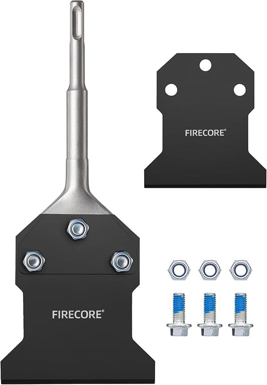 SDS Plus Floor Scraper with Replacement Blade, Firecore 4 Inch x 10 Inch Rustproof Tile Removal Tool Thin Set Remover Chisel Bits for Rotary Hammer Drill, Flooring Adhesives Remover FS23410B