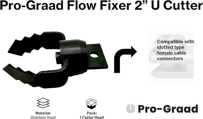 2” U Cutter Flow Fixer Drain Cleaner Plumbing Snake Head, for Cutting & Scraping, Fits 1/2" 9/16" 5/8" 3/4" Cables, Commercial & Residential Use