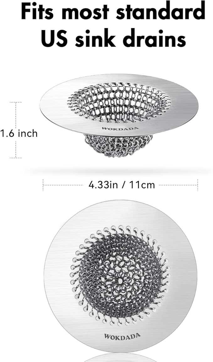 4 PCS Kitchen Sink Drain Strainer, Flippable Mesh Sink Strainer, 304 Stainless Steel Sink Screen, Easy Clean Large Basket Strainer, Anti-Clog Garbage Disposal Cover Fit for Standard Sink Drain