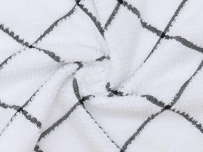 Cotton Dish Towels for Kitchen, Thick Terry Dish Rags 6 Pack, Absorben Dish Cloths for Washing Dishes,13 x 13 in, Soft Kitchen Washcloths Hand Towels (Black Grid)