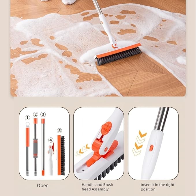 53''Grout Cleaning Brush with Long Handle,Grout Cleaner Brush for Tile Floors ,2 in 1 V-Grout Scrubber for Crevice, Tile Line, Shower, Kitchen, Bathroom