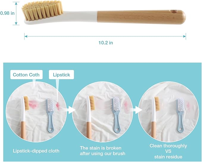 Wood Laundry Brush, OSCIOSS Laundry Stain Brush wth Long Handle and Soft Bristle for Cleaning Clothes & Shoes, Protable Laundry Brush for Stains on Clothes (Natural-2Pack)