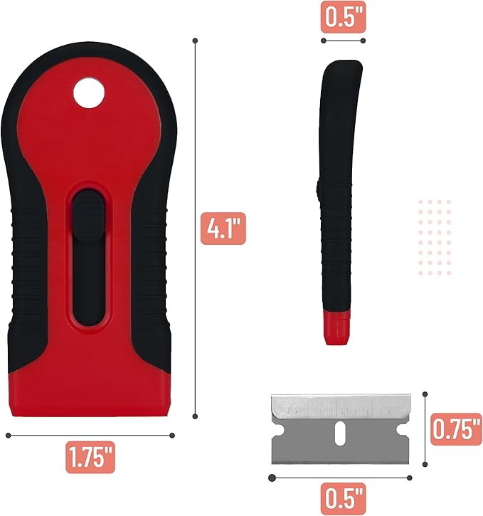 Bates- Razor Blade Scraper Tool, 2 Pack, 30 Extra Stainless Steel Blades, Anti-Slip Ergonomic Handle Design, Razor Scraper Set for Cleaning Window, Paint, Oven, Glass, Stove
