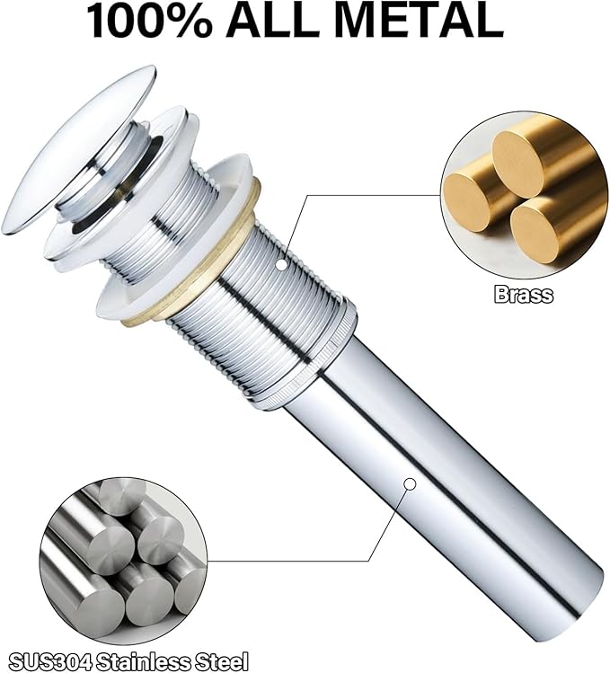 Bathroom Vessel Sink Drain Without Overflow for Big 1 3/4" Drain Opening Only - Pop Up Drain,Chrome,Y1618W-CH