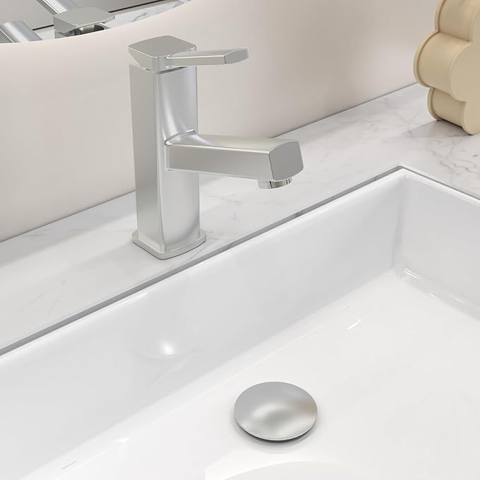 Bathroom Pop up Drain Without Overflow, Anti-Clogging Vessel Sink Drain Strainer, Pop Up Drain with Detachable Basket, Hair Catcher Bathroom Sink Drain Stopper(Brushed Nickel, No Overflow)