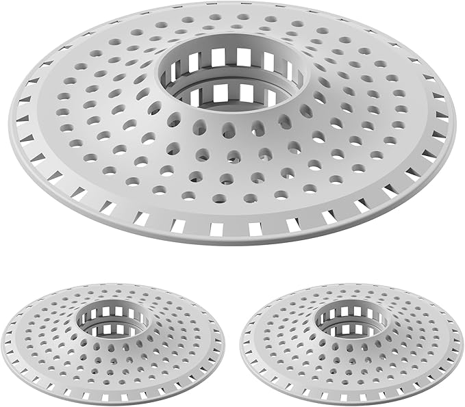 Aluvor Bathtub Drain Hair Catcher,Silicone Tub Hair Catcher Drain Protector,All-in-one Shower Hair Drain Catcher Strainer for 1.48'' to 1.76'' Regular Drains, 3PCS/Pale Grey‌