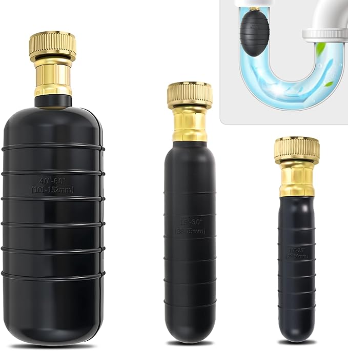 Drain Cleaning Bladder Kit, Including 3 Sizes Rubber Bladders1"-6", Durable Drain Bladder Tool for Sink Shower Pipe & Sewer Unclogging (3 Pcs)