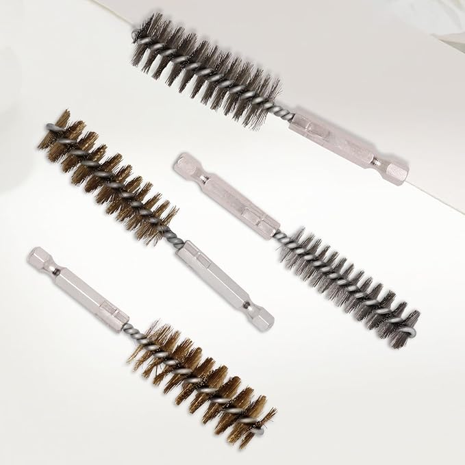 12pcs Bore Brush for Drill, 1/4" Hex Shank Stainless Steel Twisted Wire Brush for Drill, Bristle Round Wire Brush with Different Sizes, Tube Pipe Cleaner for Rust (Diameter 8,10,12,15,17,19mm)
