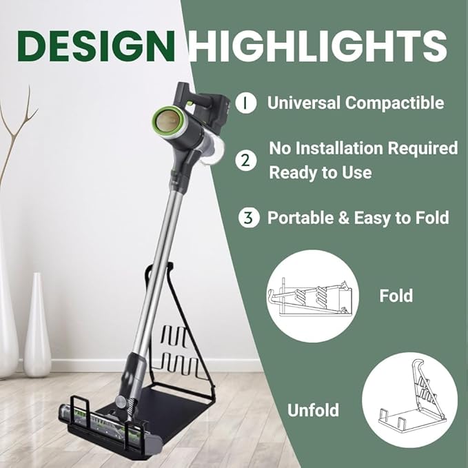 EZ SPARES No Installation Required,Vacuum Stand Frame,Accessories Storage Docking Station Holder,Metal Bracket,big base,Compatible with Dys,Eureka,tineco,dreame,Fit Most Stick Vacuum Cleaner(Black)