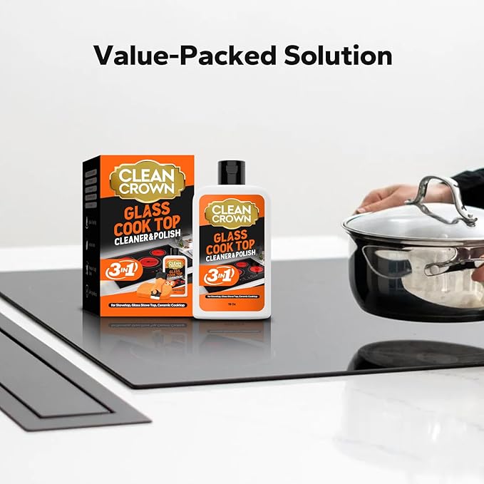 3-in-1 Cooktop Cleaner Kit (19 Oz Cooktop Cleaner + Scrubbing Pad + Scraper), Stovetop Cleaner for Electric Top Stoves, Ceramic Cooktops & Fireplace Glass, Remove Burned on Food, Grease