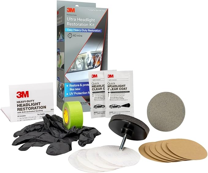 3M Ultra Headlight Restoration Kit 39195, 2 Pack (2 Kits), Removes Cloudy Yellowed Haze, 500/800/3000 Grit Sanding Discs + Clear Coat, For Plastic Lenses