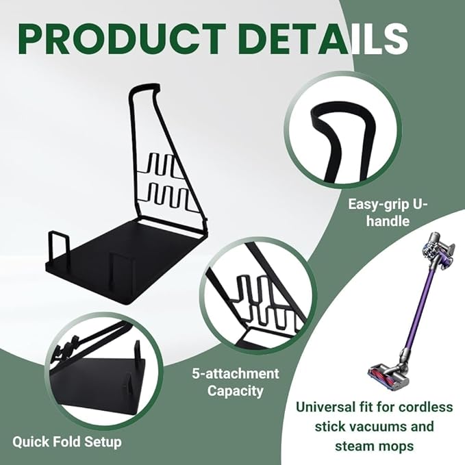 EZ SPARES No Installation Required,Vacuum Stand Frame,Accessories Storage Docking Station Holder,Metal Bracket,big base,Compatible with Dys,Eureka,tineco,dreame,Fit Most Stick Vacuum Cleaner(Black)