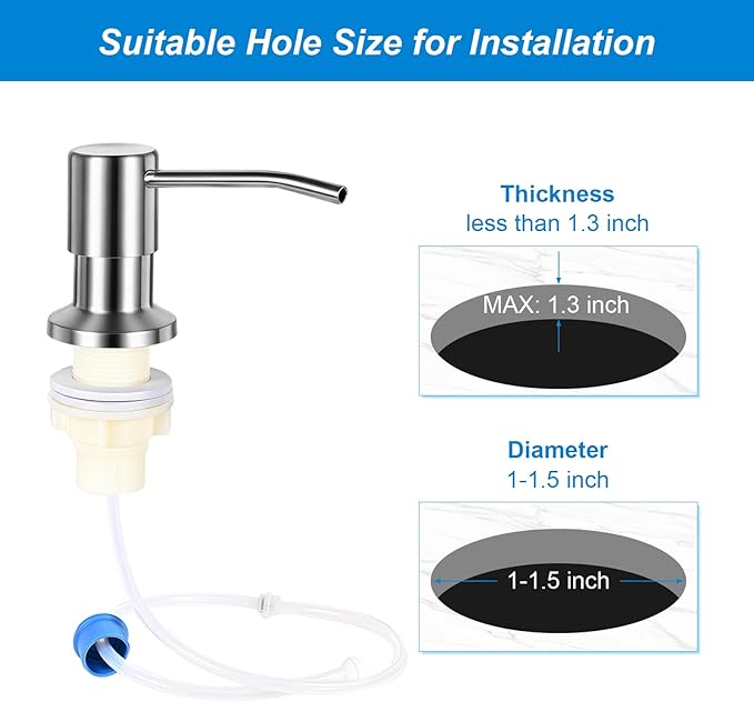 Soap Dispenser for Kitchen Sink, Upgrade Built in Sink Soap Dispenser Brushed Nickel, Countertop Sink Soap Dispenser Pump with 47" Extension Tube kit, No Need More Refills