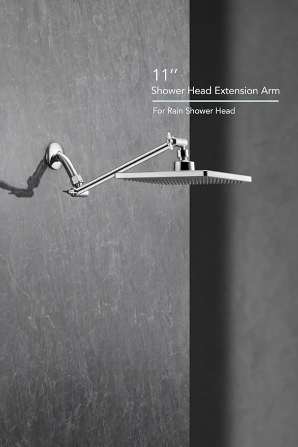 11 Inch Adjustable Shower Head Extension Arm With Locking Set Screw, Singing Rain 304 Stainless Steel Chrome Angle Height Adjustable, Easy Install, G1/2 Universal Connector Compatible (Chrome Finish)