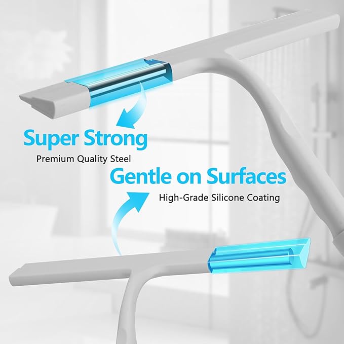 Shower Squeegee for Glass Doors, 2-in-1 Silicone Shower Squeegee with Hook,Hang Anywhere | Streak-Free Bathroom Squeegee | Household Window Mirror Squeegee for Bathroom, Glass, Tile Wall, Car | Gray