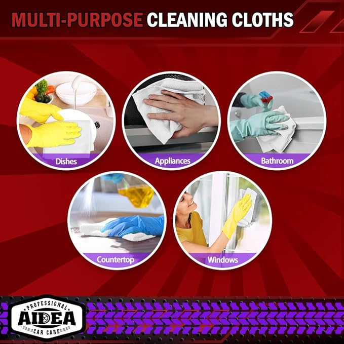AIDEA Microfiber Cleaning Cloth White, 600PK, Microfiber Towels for Cars, Shop Towels Cleaning Rags, Premium Wash Cloths, Absorbent Towel for SUVs, House, Kitchen, Commercial, Cleaning Supplies 12×12"