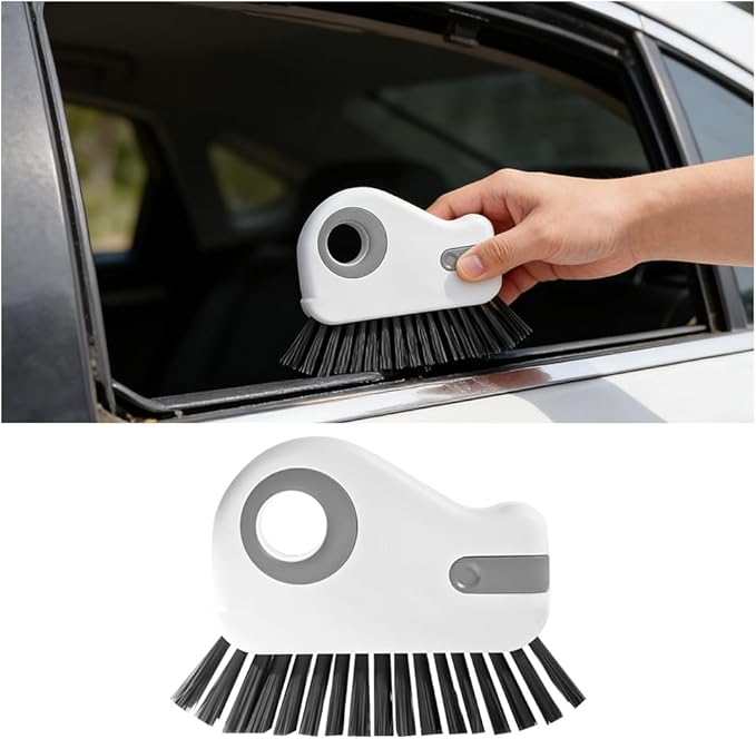 2PCS Car 2 in 1 Groove Cleaning Brush, Multifunctional Vehicle Window Track Cleaner Tool with Hidden Scraper, Auto Crevice Gap Grout Scrub Brush for Sliding Door Track, Universal Fit (Gray)