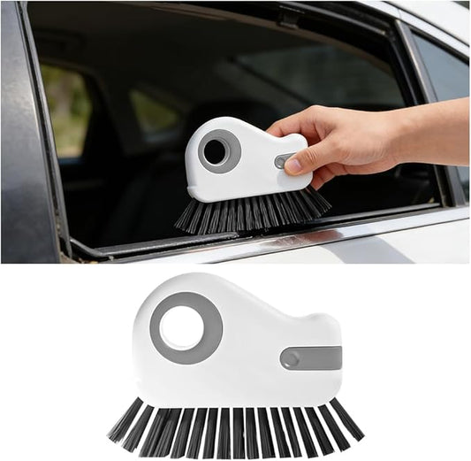 2PCS Car 2 in 1 Groove Cleaning Brush, Multifunctional Vehicle Window Track Cleaner Tool with Hidden Scraper, Auto Crevice Gap Grout Scrub Brush for Sliding Door Track, Universal Fit (Gray)